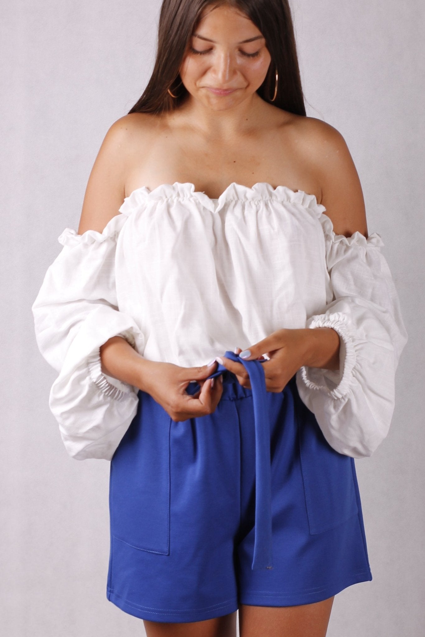 Szorty damskie z wysokim stanem chabrowe S32 - DANNY