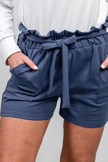 Szorty damskie z wysokim stanem chabrowe S32 - DANNY