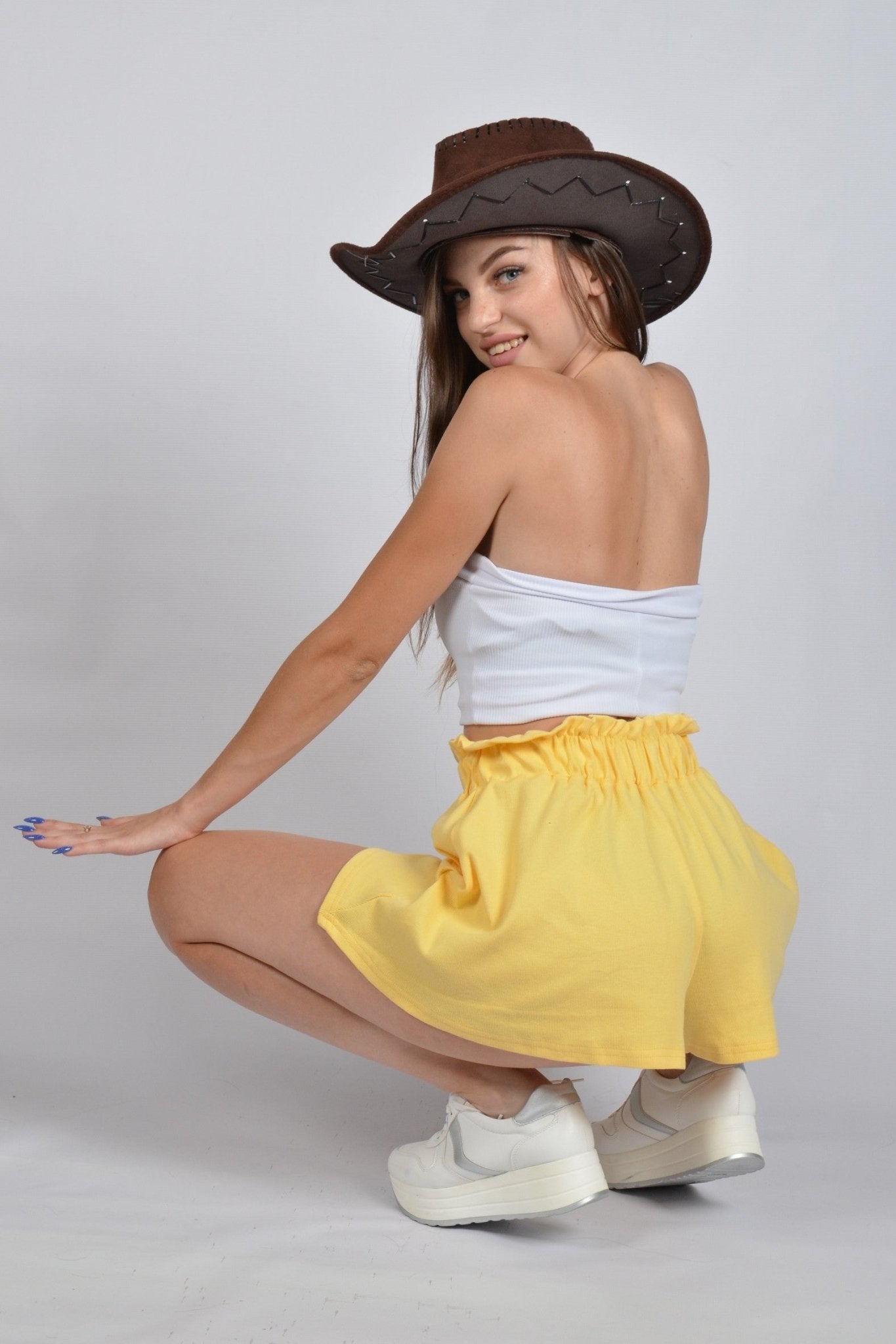 Szorty z szerokimi nogawkami żółte S176 - DANNY