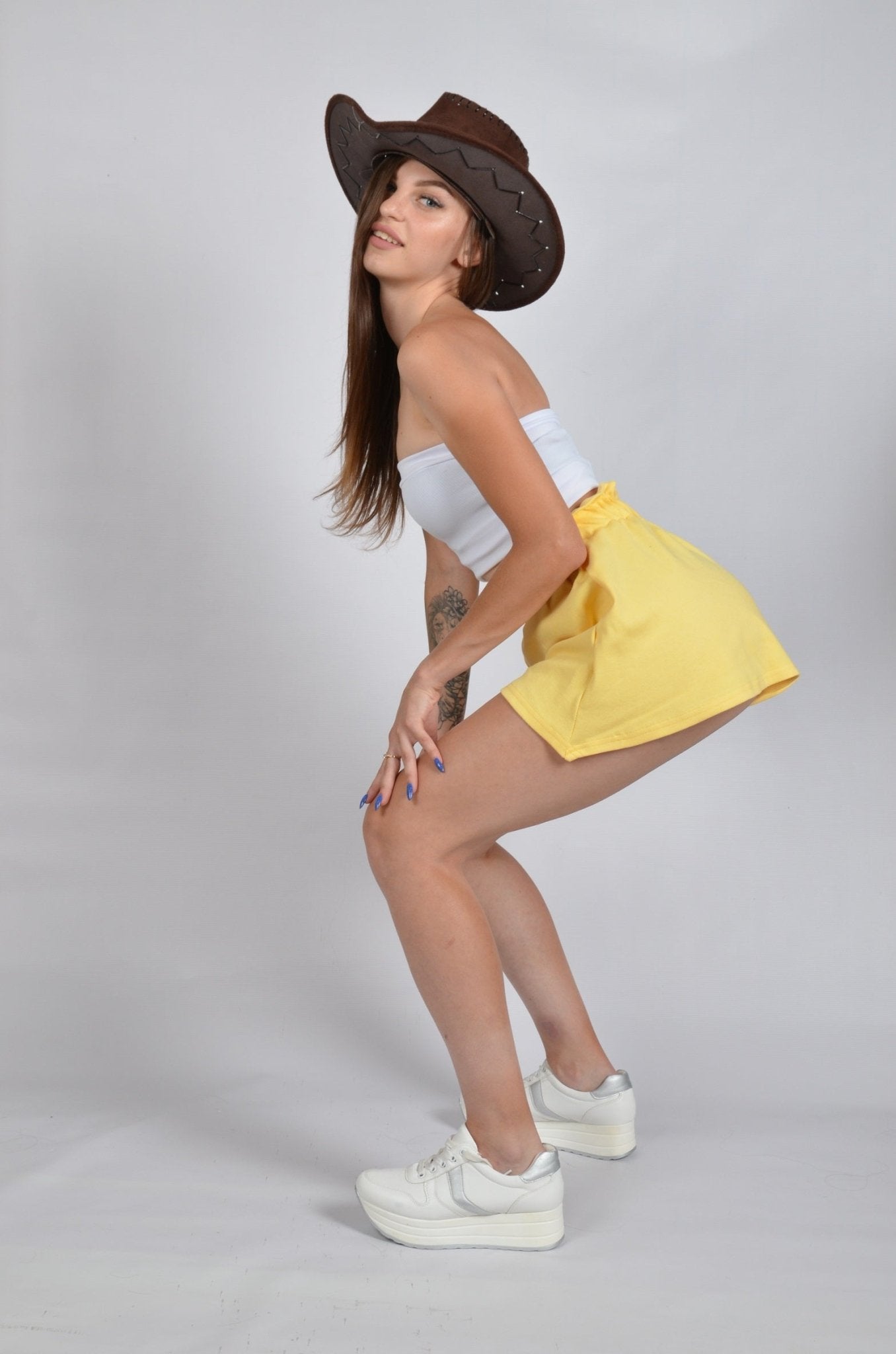 Szorty z szerokimi nogawkami żółte S176 - DANNY