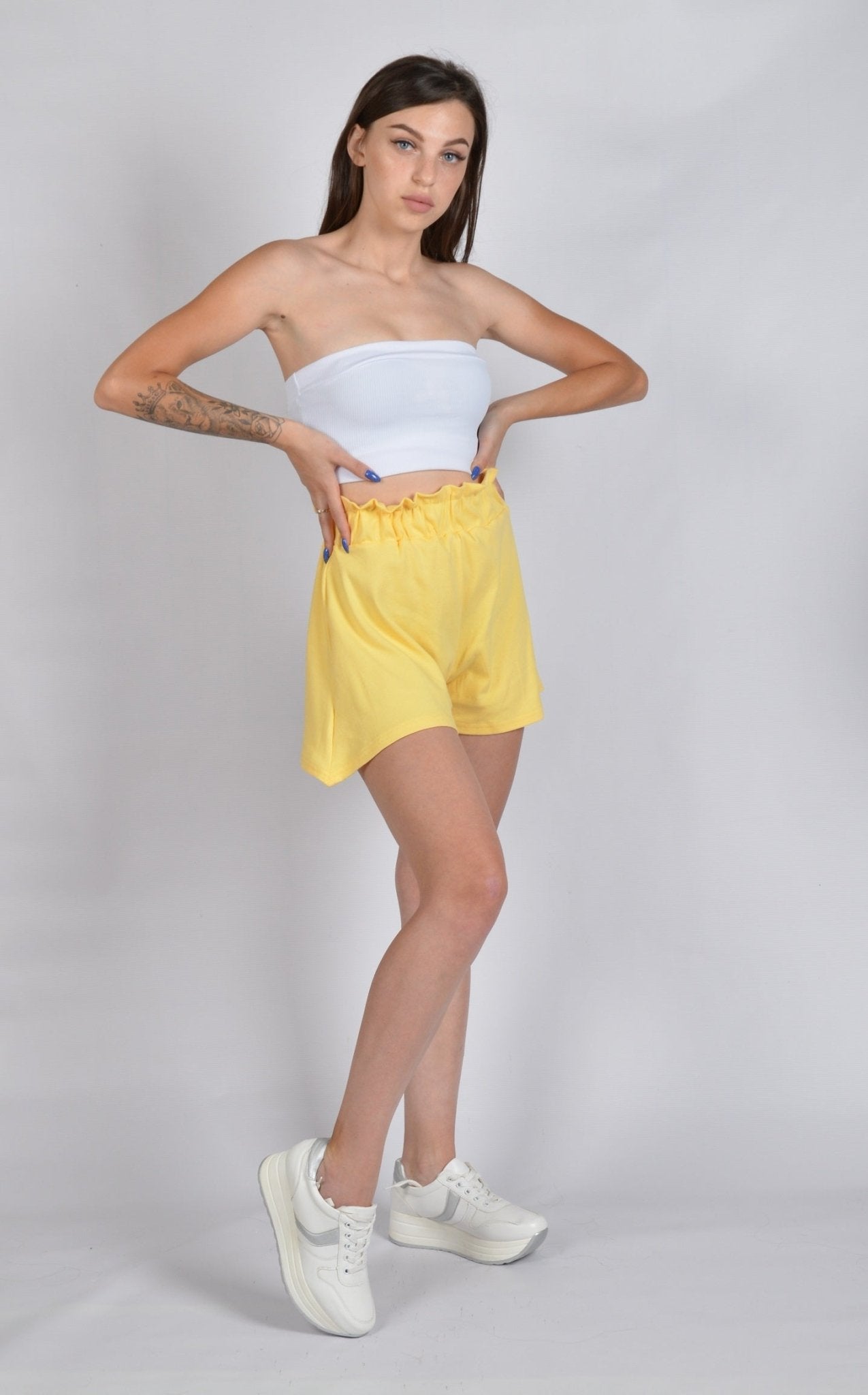 Szorty z szerokimi nogawkami żółte S176 - DANNY