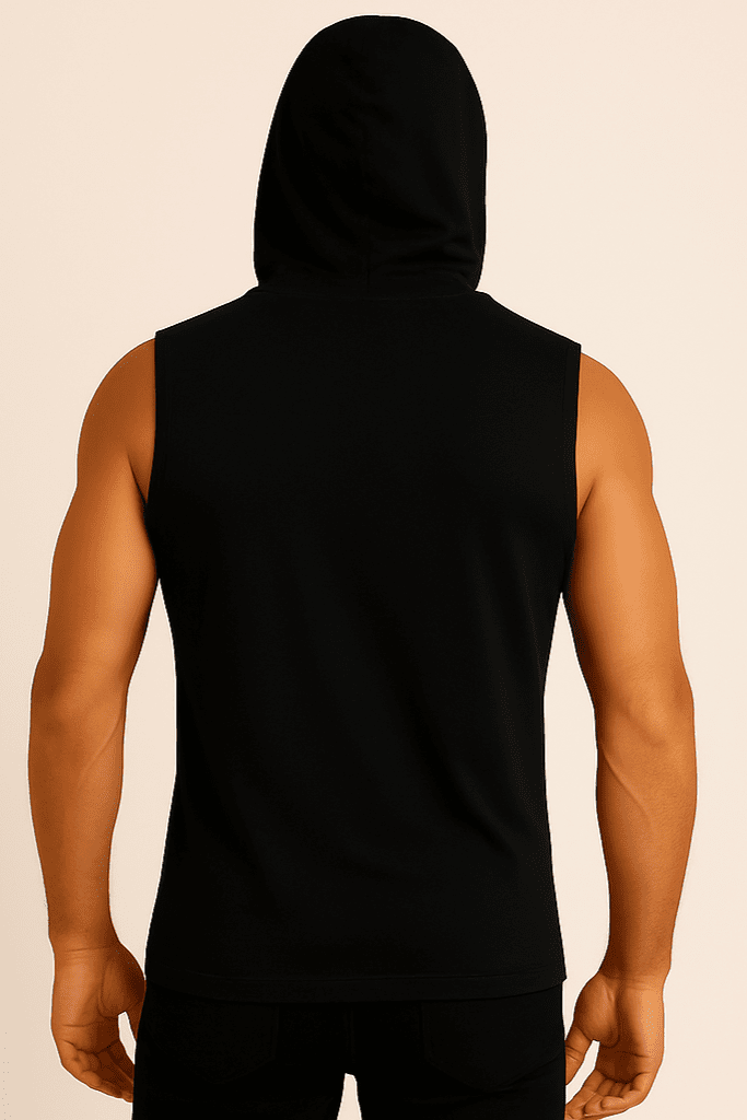 T-shirt bez rękawów z kapturem na guziki czarny W5512 - DANNY