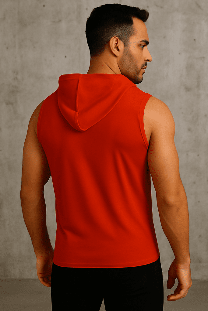 T-shirt bez rękawów z kapturem na guziki czerwony W5512 - DANNY