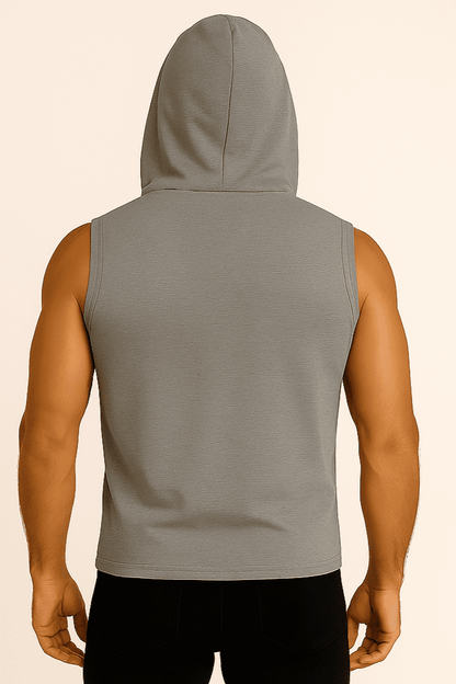 T-shirt bez rękawów z kapturem na guziki szary W5512 - DANNY