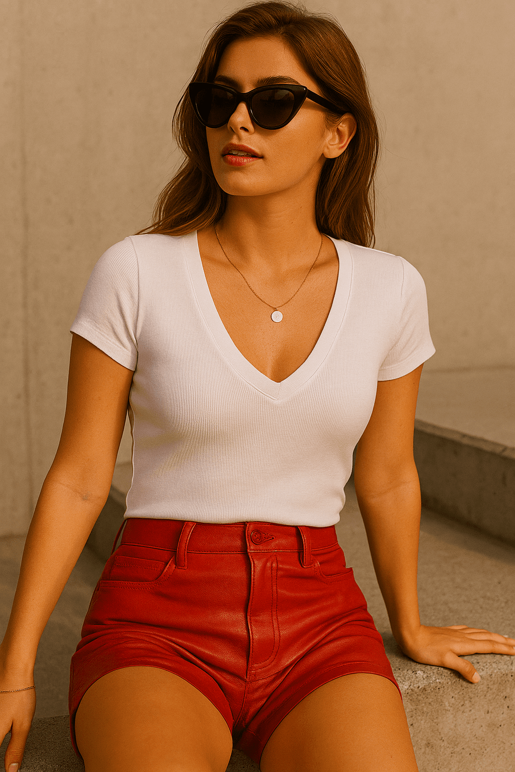 T-shirt damski biały z dekoltem V | Klasyczny, dopasowany krój - DANNY