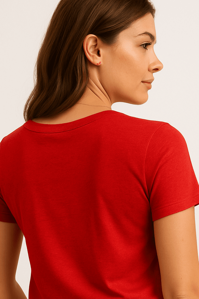 T-shirt damski czerwony z dekoltem V | Klasyczny, dopasowany krój - DANNY