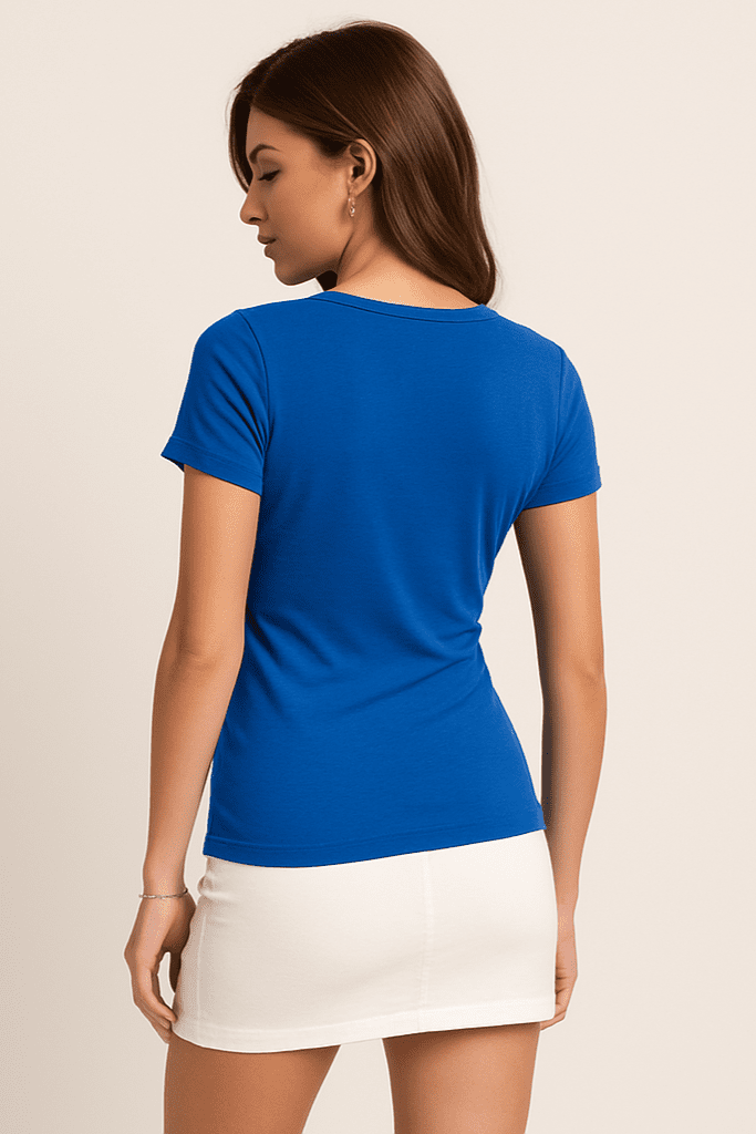 T-shirt damski niebieski z dekoltem V | Klasyczny, dopasowany krój - DANNY