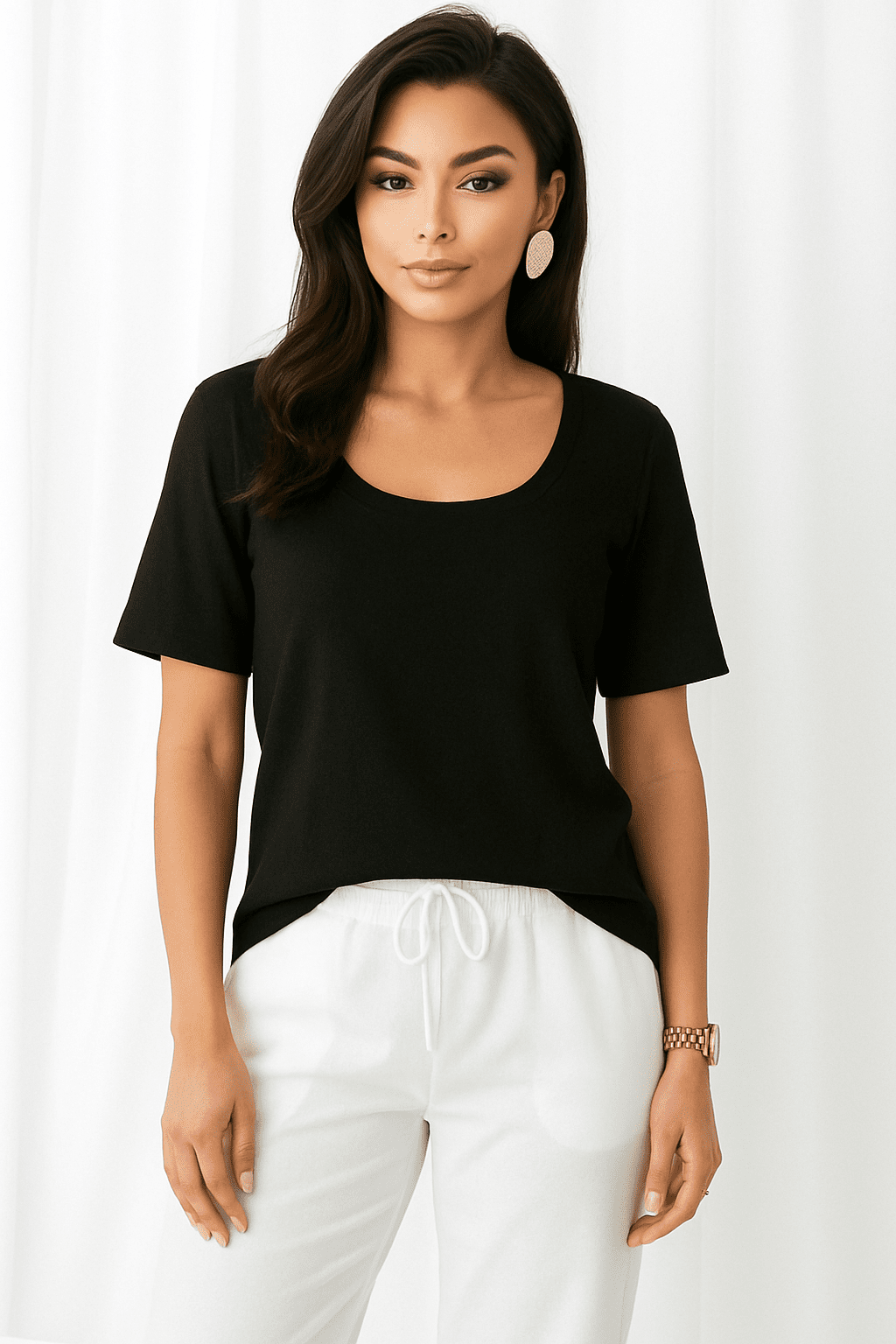 T-shirt damski z dekoltem czarny S183 - DANNY