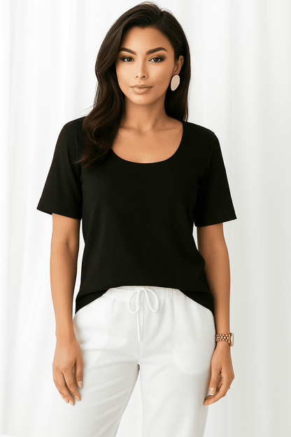 T-shirt damski z dekoltem czarny S183 - DANNY