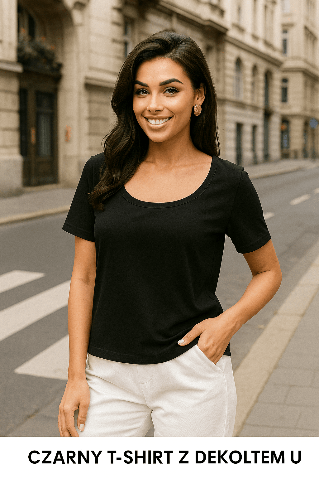 T-shirt damski z dekoltem czarny S183 - DANNY