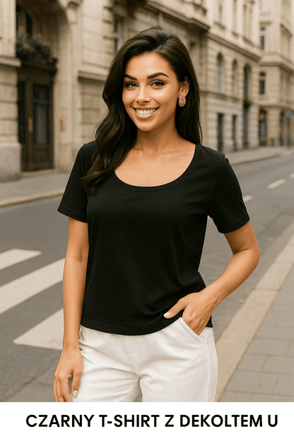 T-shirt damski z dekoltem czarny S183 - DANNY