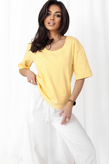 T-shirt damski z dekoltem żółty S183 - DANNY