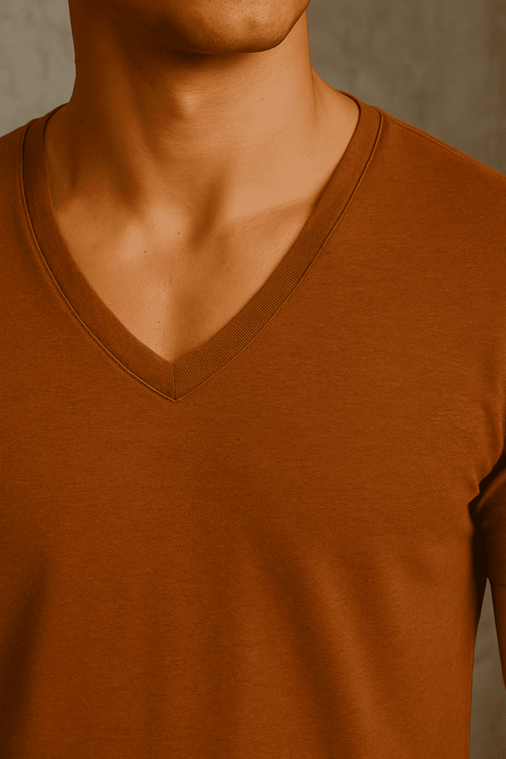 T-shirt męski Alpha V – brązowy głęboki dekolt V, premium bawełna W5510 - DANNY