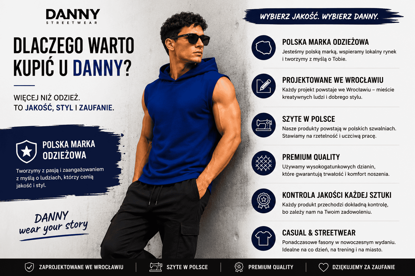 Koszulka męska bez rękawów z kapturem granatowa Danny marka odziezowa