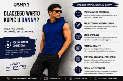 Koszulka męska bez rękawów z kapturem granatowa Danny marka odziezowa