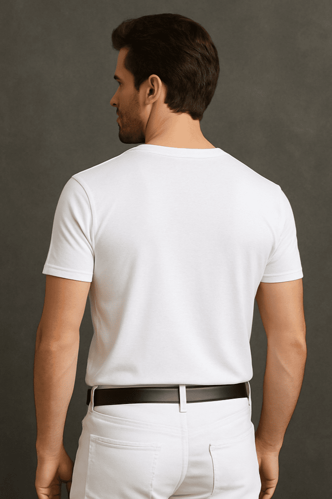 T-shirt męski głęboki dekolt Alpha V biały W5510 - DANNY