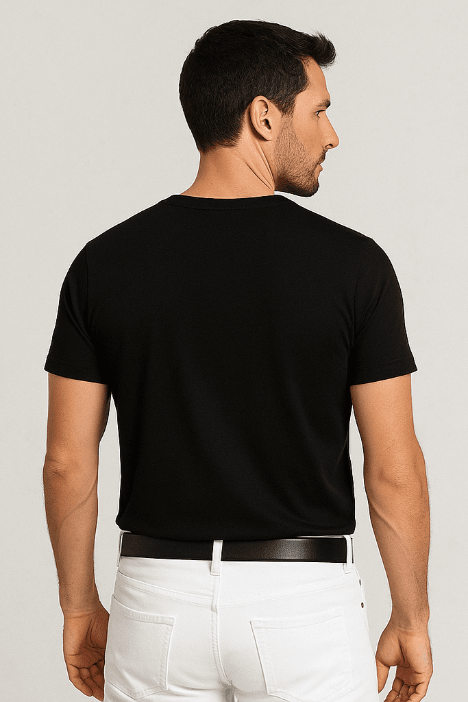 T-shirt męski głęboki dekolt Alpha V czarny W5510 - DANNY