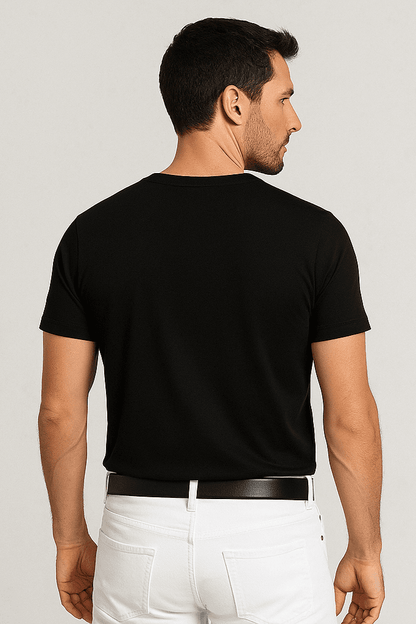 T-shirt męski głęboki dekolt Alpha V czarny W5510 - DANNY