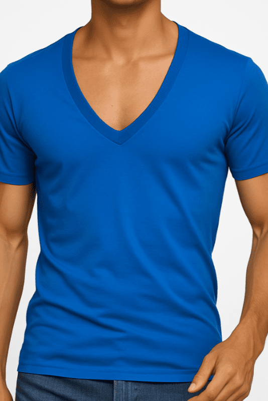 T-shirt męski głęboki dekolt Alpha V niebeski W5510 - DANNY