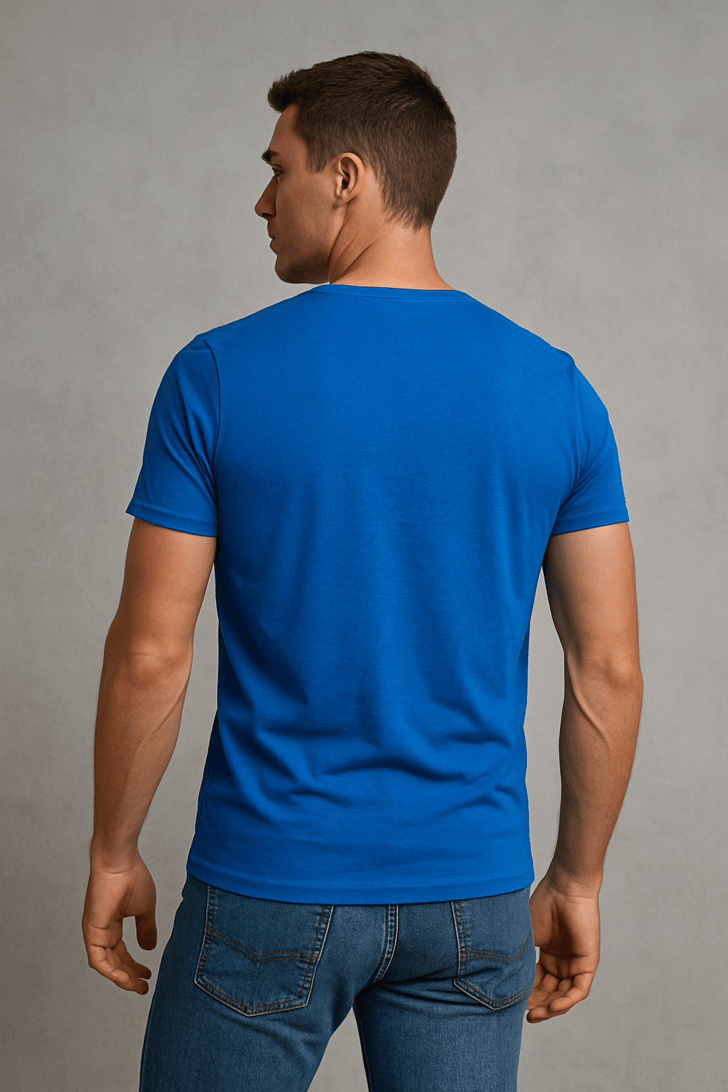 T-shirt męski głęboki dekolt Alpha V niebeski W5510 - DANNY