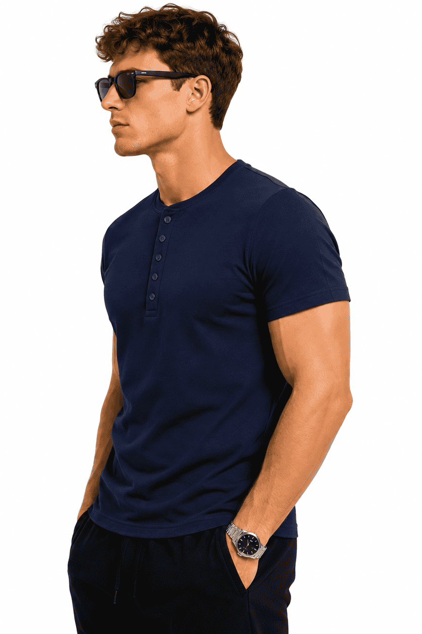 Koszulka męska henley granatowa profil Danny 