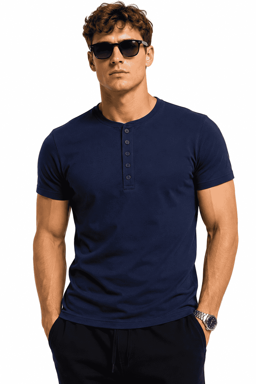 Koszulka męska henley granatowa przod Danny 