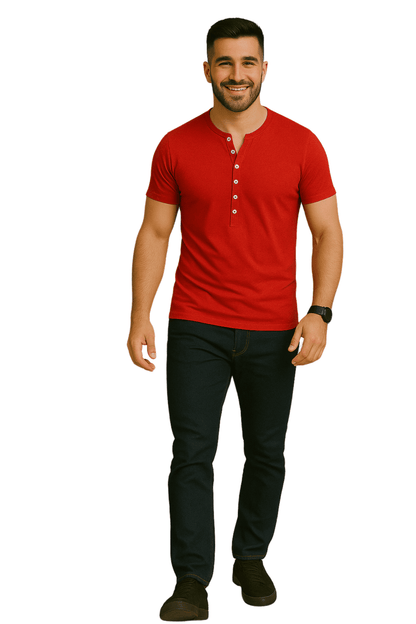 T-shirt męski zapinany na guziki Henley czerwony W5504 - DANNY