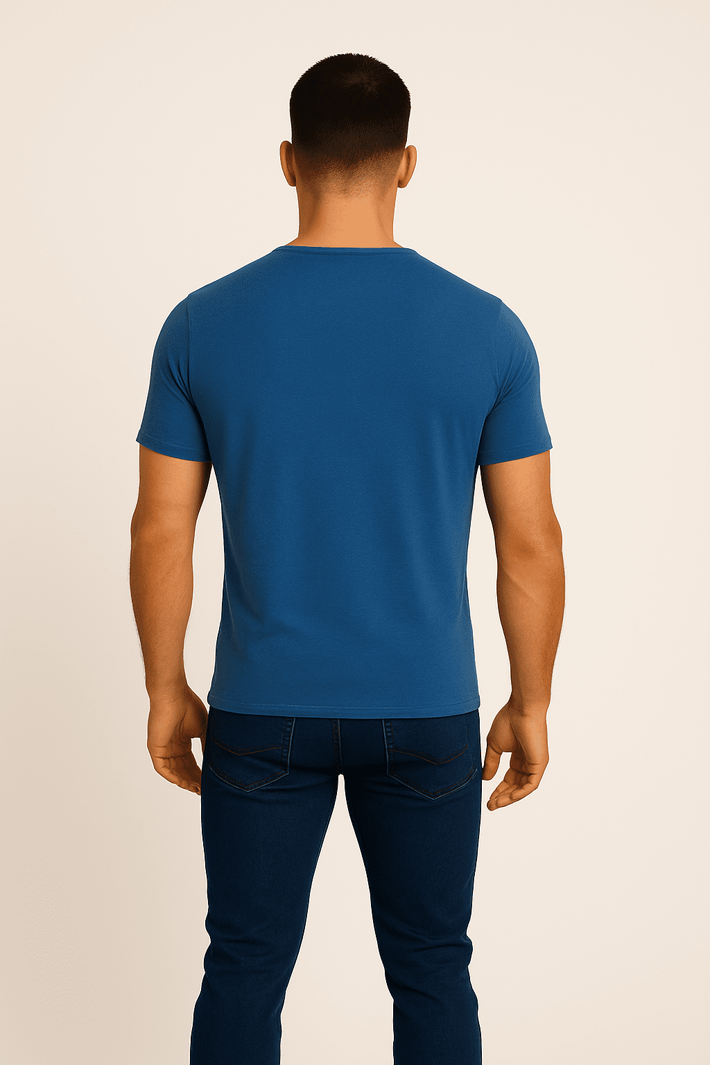 T-shirt męski zapinany na guziki Henley niebieski W5504 - DANNY