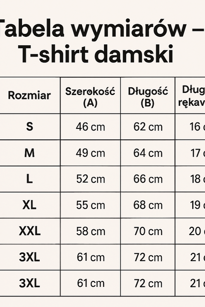 t-shirt damski niebieski tabela wymiarów