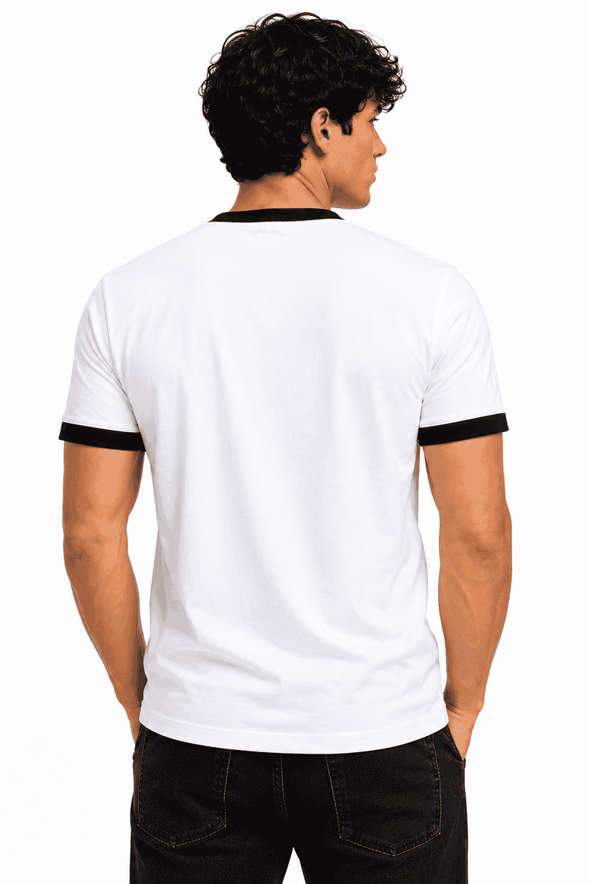 T-shirt męski biały basik czarny dekolt Danny