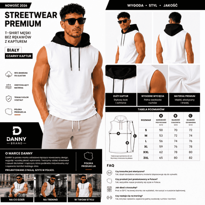 T-shirt nbiały z czarnym kapturem Danny tabela