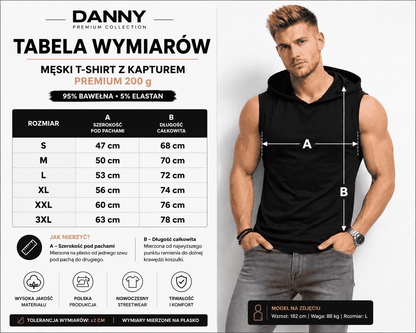 Męski T-shirt Bez Rękawów z Kapturem Czarny W5505 tabela