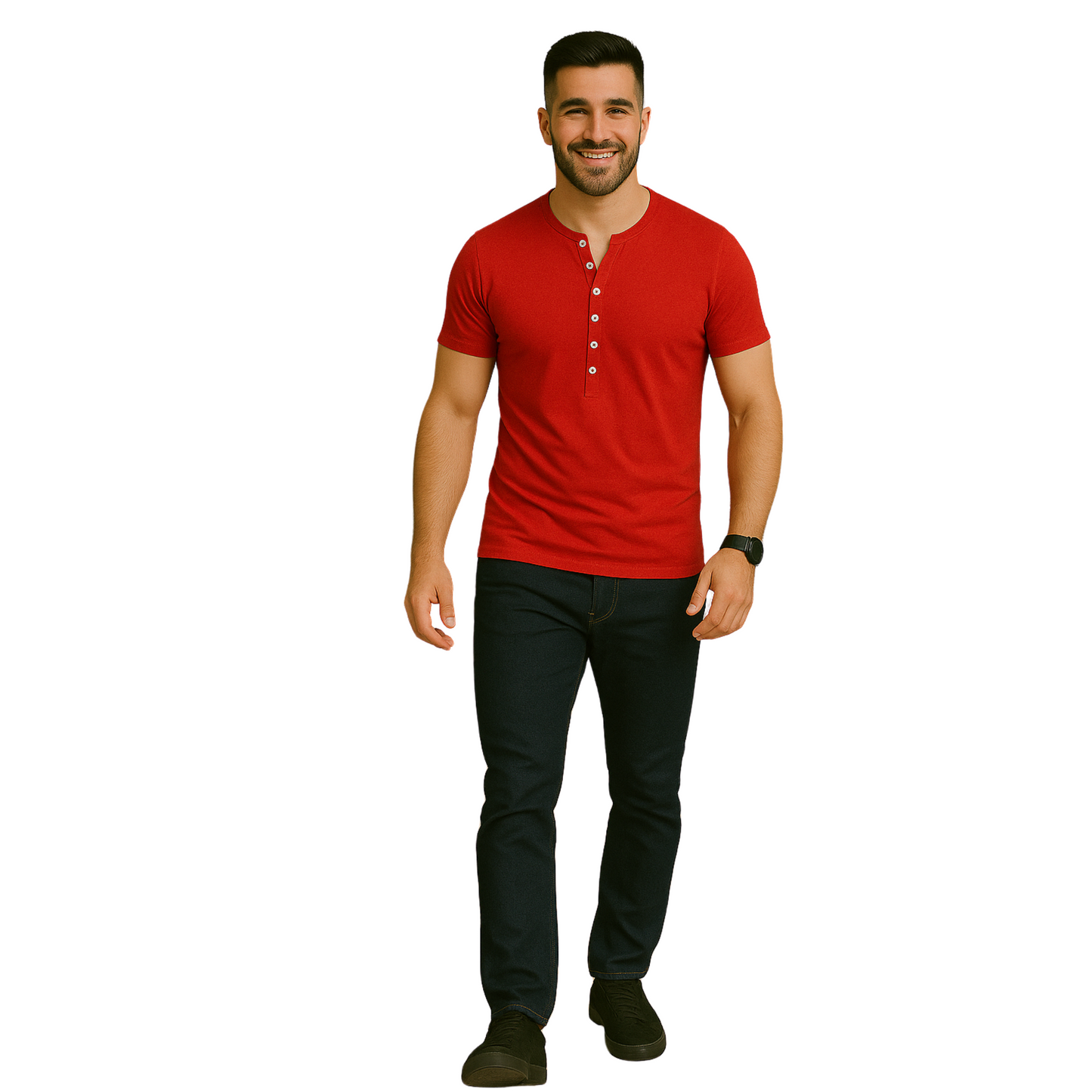 T-shirt męski zapinany na guziki Henley czerwony E101