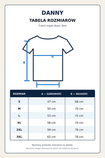 Tabela rozmiarów męskiego T-shirtu Basic Slim SAX3 DANNY