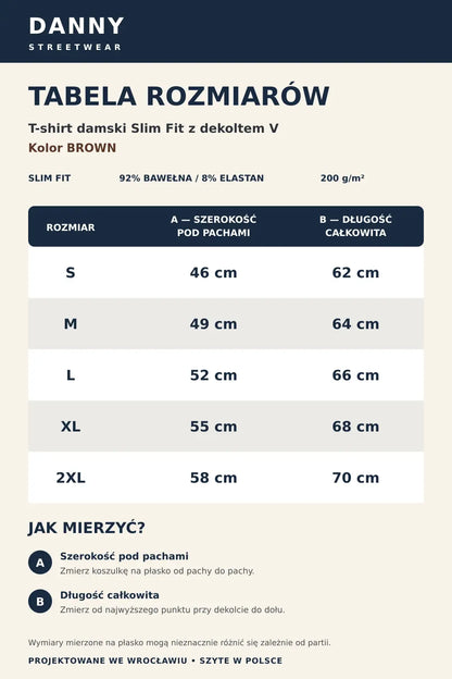 Tabela rozmiarów T-shirtu damskiego Slim Fit Brown S–2XL