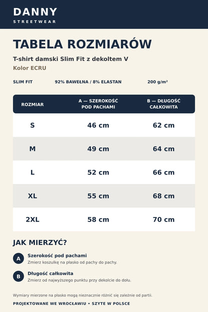 Tabela rozmiarów T-shirtu damskiego Slim Fit ecru S–2XL