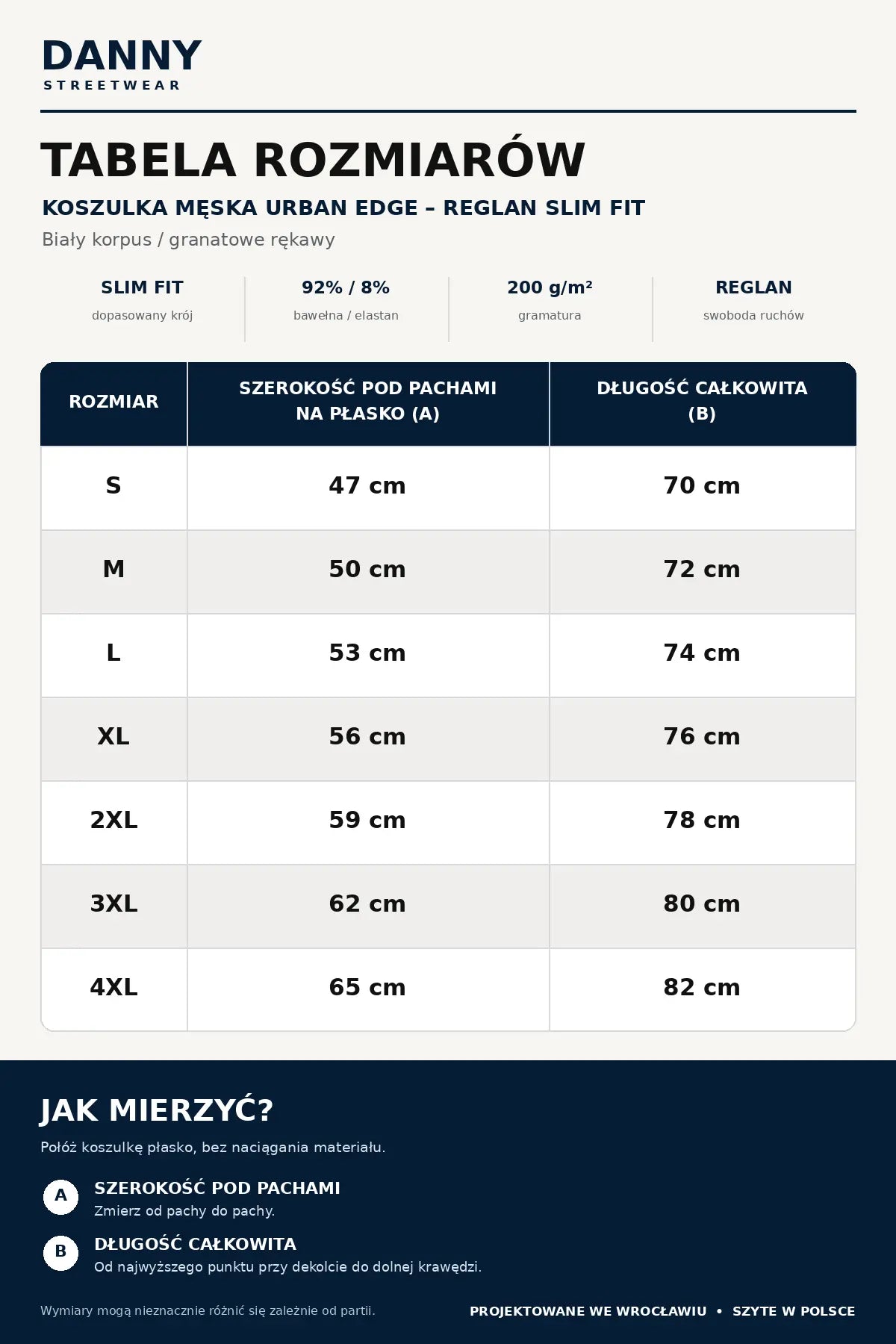 Tabela rozmiarów koszulki męskiej DANNY Urban Edge Slim Fit S–4XL