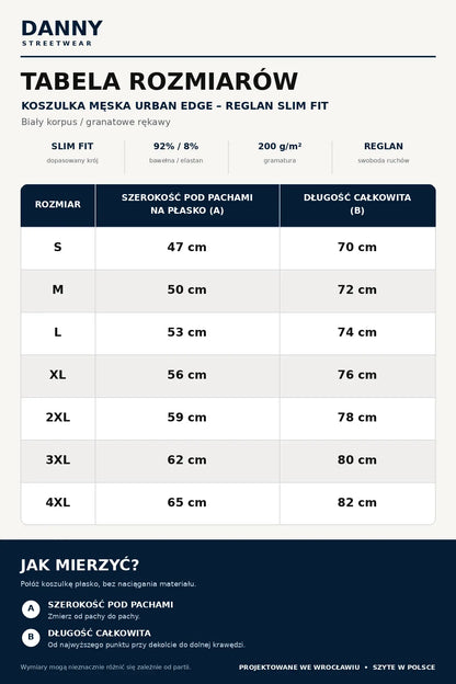 Tabela rozmiarów koszulki męskiej DANNY Urban Edge Slim Fit S–4XL