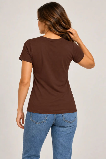T-shirt damski Slim Fit Brown – widok z tyłu