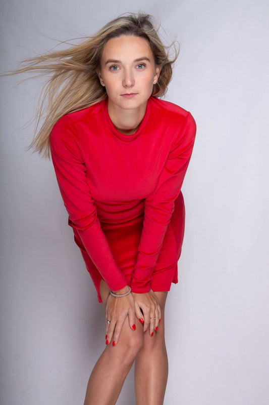 Welurowa sukienka mini z rozporkami czerwona S131 - DANNY