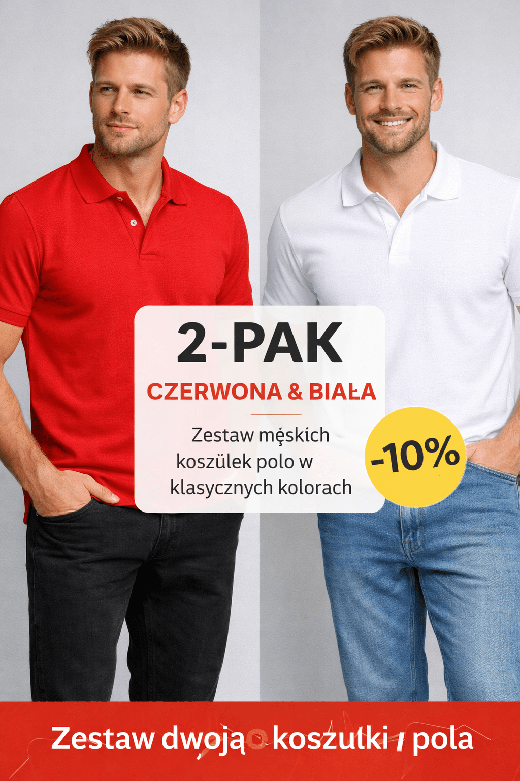 Zestaw: Koszulka Polo Męska Czerwona i Biała - DANNY